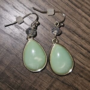 Green Teardrop Dangle Earrings With Bead Accent